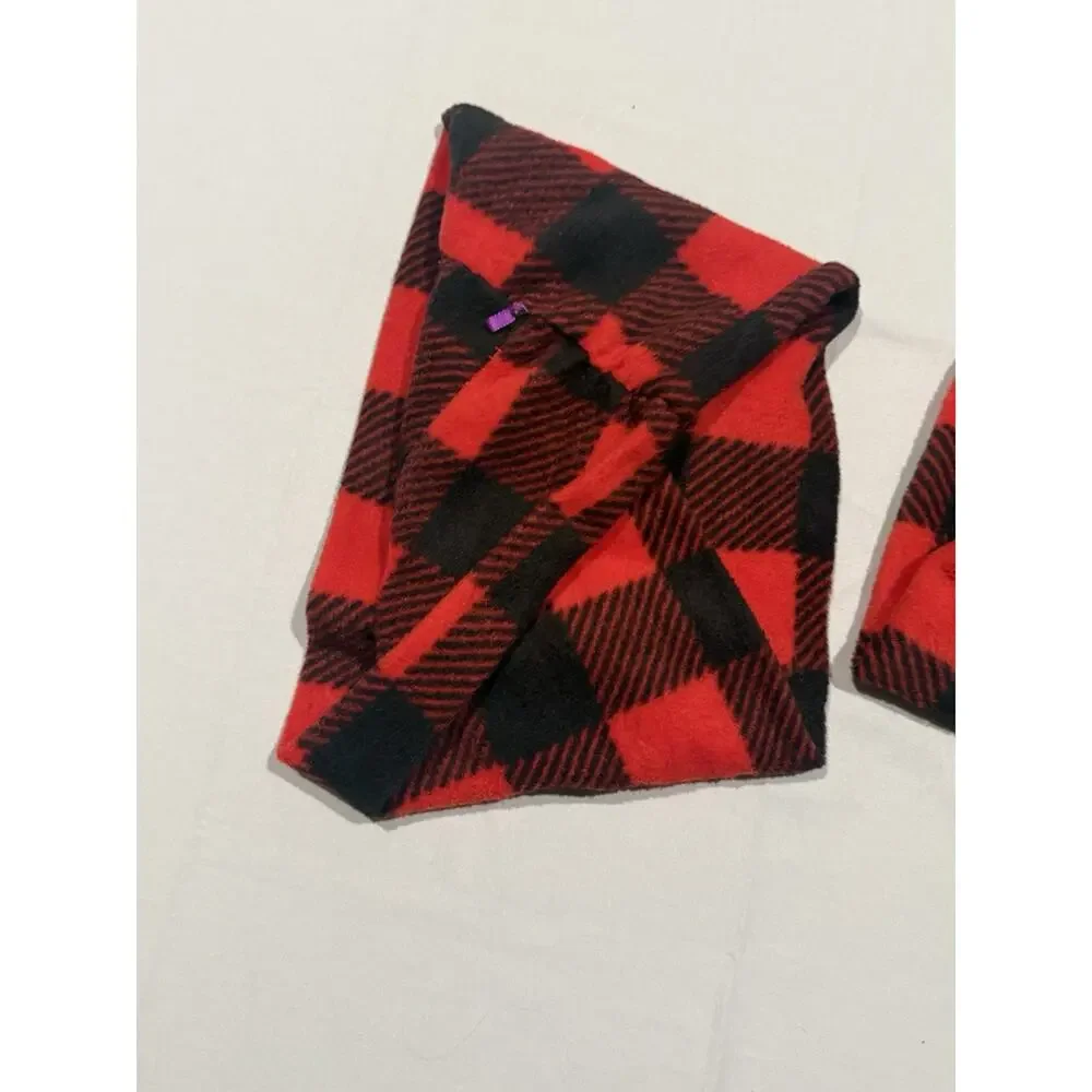 Red Black Buffalo Plaid Fleece Pull-Through Neck Warmer Scarf – Set of 2 Kids
